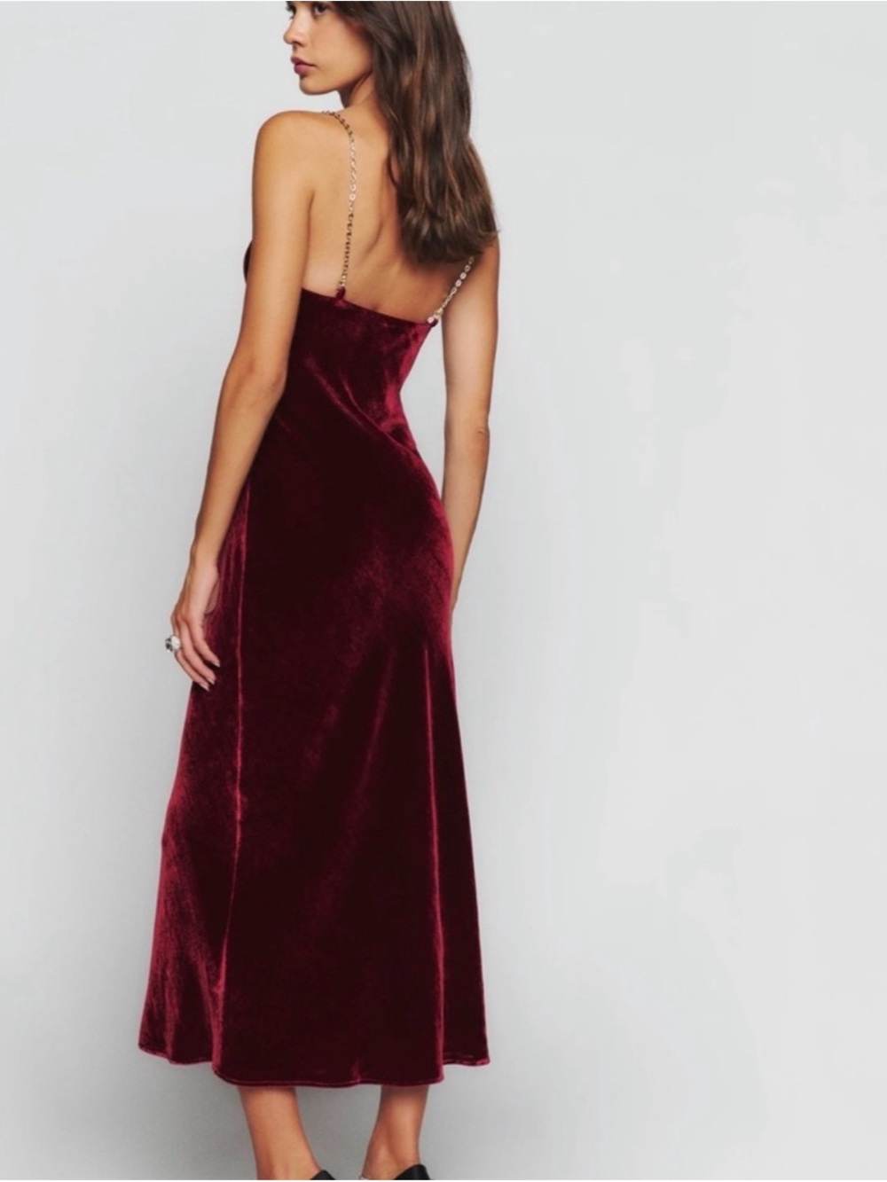 NWT Reformation ADY Burgundy Velvet Midi Dress with Chain Straps